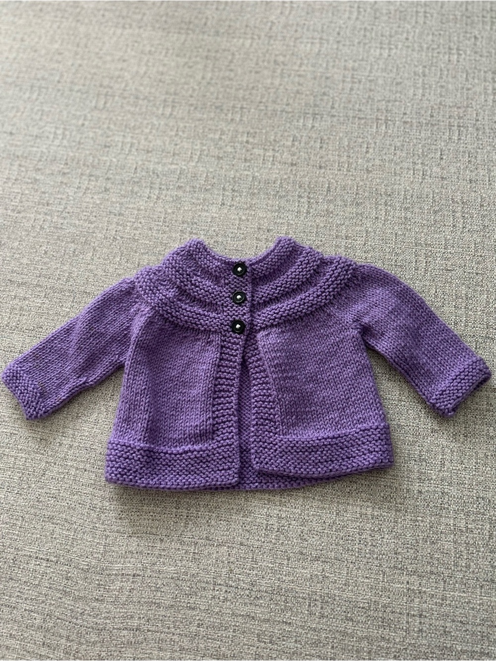 Purple Knit Baby Cardigan Jacket. Handmade Size 3/6M